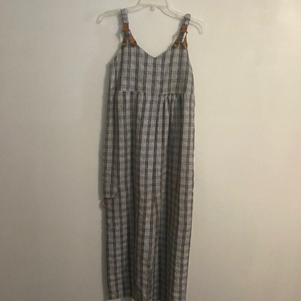 Misslook Black/White Plaid wide-leg ankle jumpsuit, size M